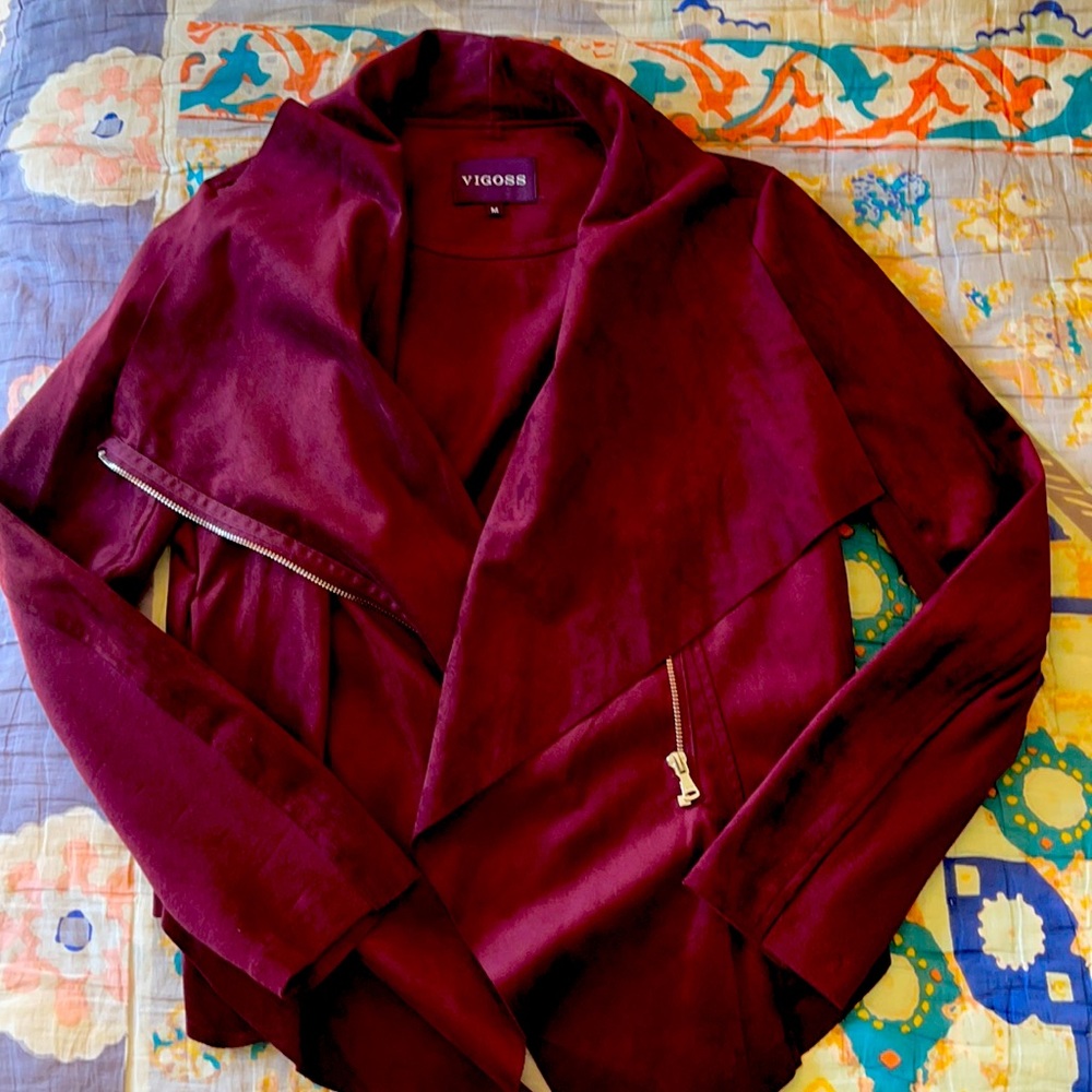 Wine color faux suede jacket